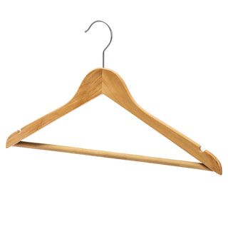 44.5cm Natural Wooden Suit Hanger With Bar 12mm thick Sold in Bundle of 20/50/100