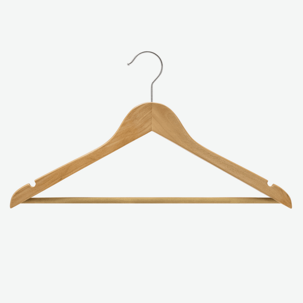44.5cm Natural Wooden Suit Hanger With Bar 12mm thick Sold in Bundle of 20/50/100