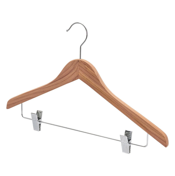 44.5cm Premium Combination Natural Cedar Coat Hanger with Clips 12mm thick -Sold In Bundles of 10/20/50 main image 1