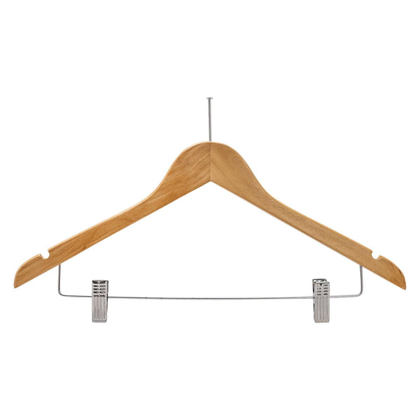 44.5cm Natural Wooden Anti-Theft Hanger With Clips (Without Hook) 12mm thick Sold in Bundle of 25/50/100 - Mycoathangers