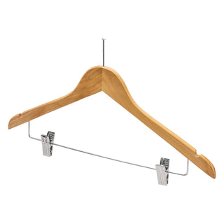 44.5cm Natural Wooden Anti-Theft Hanger With Clips (Without Hook) 12mm thick Sold in Bundle of 25/50/100 - Mycoathangers