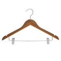 44.5cm Walnut Wooden Combination Hanger With Clips 12mm thick Sold in Bundle of 10/20/50/100