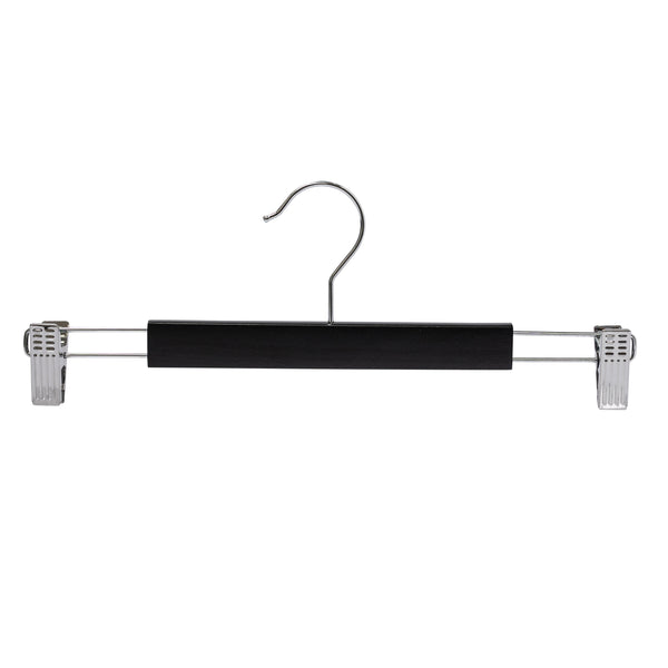 35.5cm Black Wooden Pant Hanger With Clips 12mm thick Sold in Bundle of 25/50/100