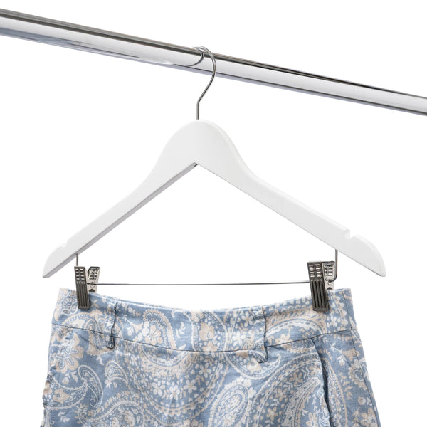 44.5cm White Wooden Combination Hanger With Clips 12mm thick Sold in Bundle of 25/50/100 - Mycoathangers