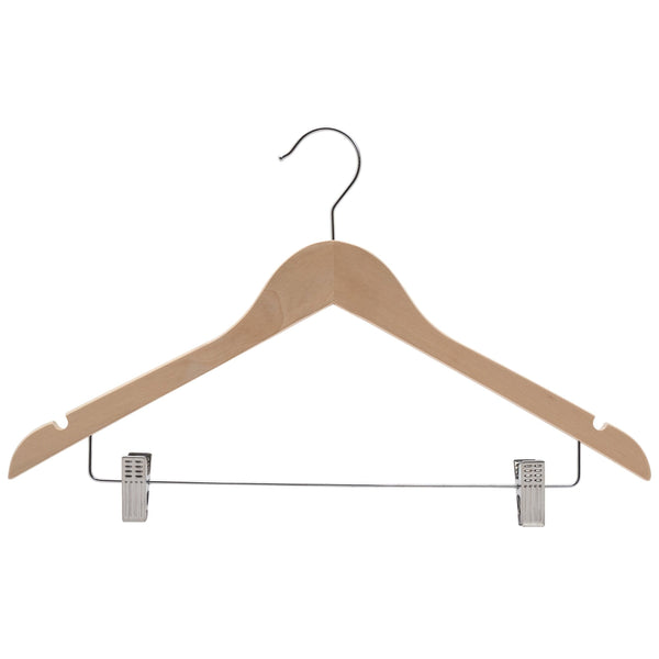 44.5cm Premium Raw Wood Combination Hanger With Clips - NO Lacquer 12mm thick Sold in Bundle of 25/50/100 - Mycoathangers