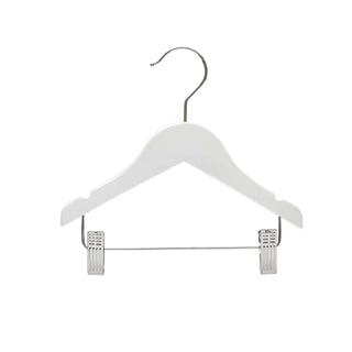 25cm White Wooden Baby Hangers W/Clips & Notches Sold in Bundles of 10/20/50/100