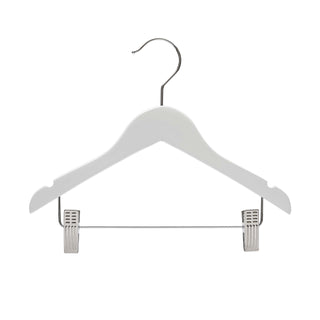 30.5cm White Wooden Baby Hangers W/Clips & Notches Sold in Bundles of 10/20/50/100
