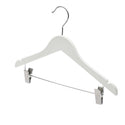 36cm White Wooden Baby Hangers W/Clips & Notches Sold in Bundles of 10/20/50/100