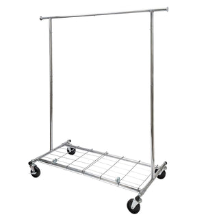Home Essential Chrome Metal Rolling Garment Rack (80kgs Weight Capacity) & Removable Metal Bottom Screen Sold in 1/3