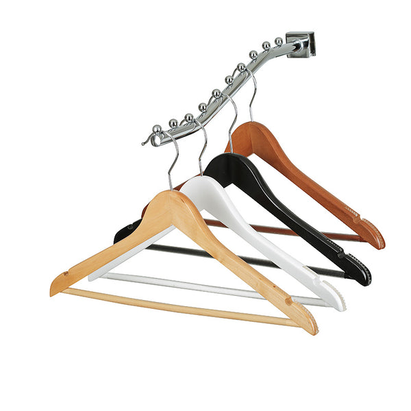 44.5cm Black Wooden Suit Hanger With Bar 14mm thick With Extra Soft Non Slip Rubber On Shoulders & Wood Pant BarSold in 25/50/100