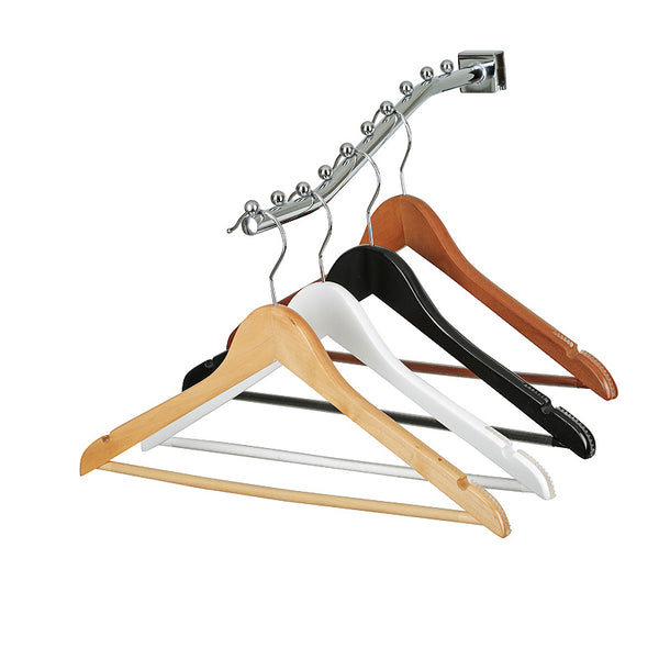 44.5cm Black Wooden Suit Hanger With Bar 14mm thick With Extra Soft Non Slip Rubber On Shoulders & Wood Pant BarSold in 10/20/50/100