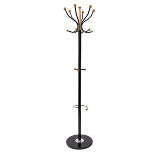 Home Deluxe Heavy Duty Coat Rack (Black Metal & Beech Wood ) With Solid Marble Base and 16 Pegs - Mycoathangers