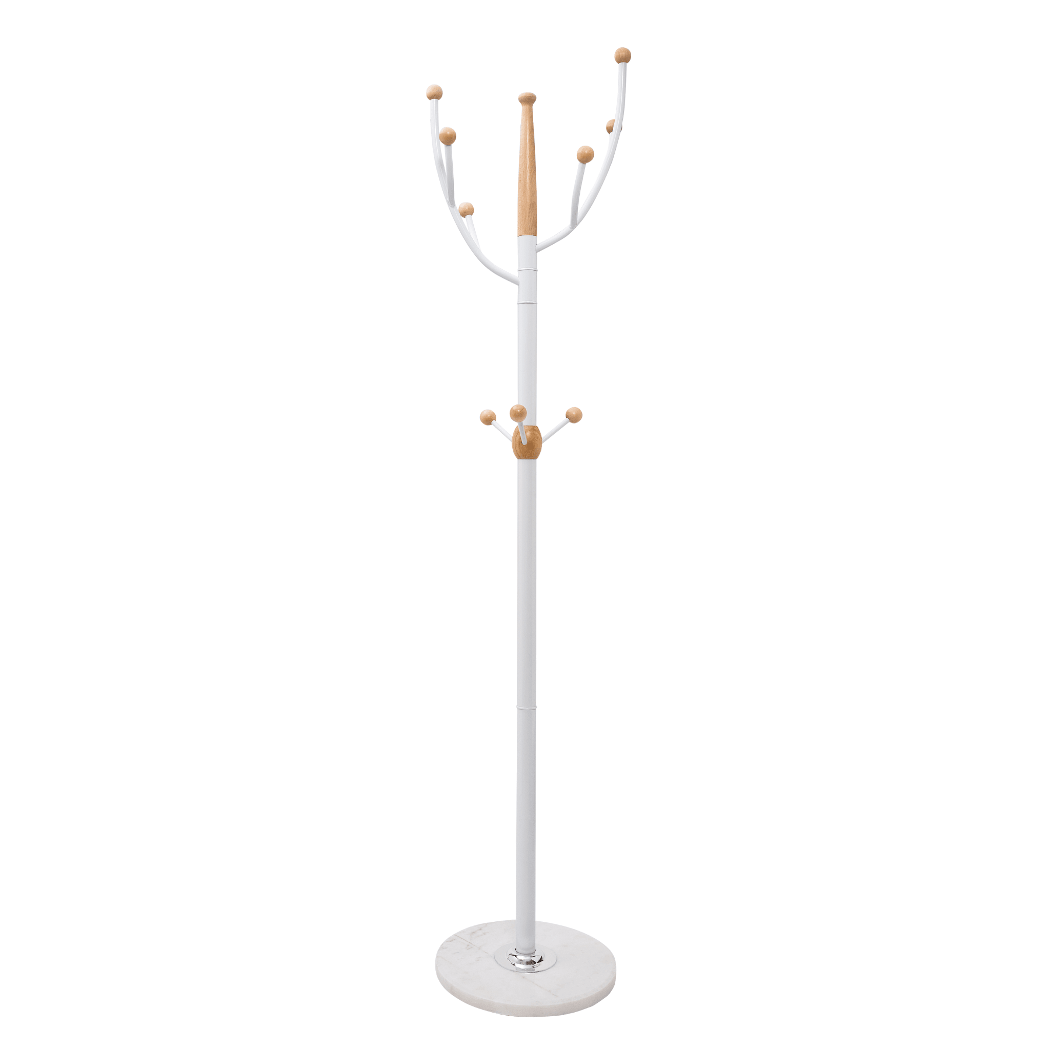 Home Deluxe Heavy Duty Metal Coat Stand (White Metal Beech Wood