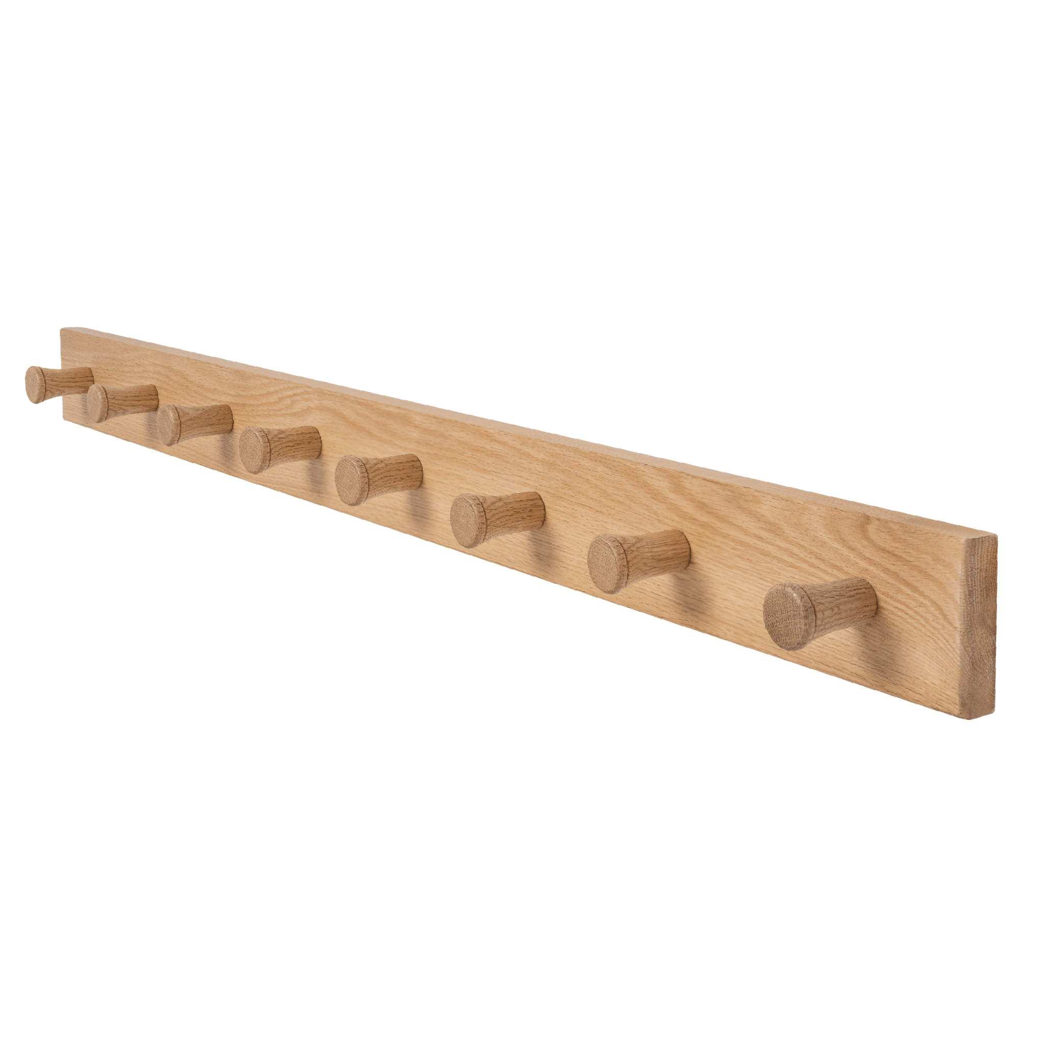 Solid Oak Wood Wall Coat Rack Hanger With 8 Extra Thick Non Slip Pegs 108cm Long
