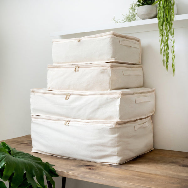 LUSH 10oz Extra Thick Pure Natural Cotton Storage Bags - Small - ( Enhanced Zip Line & Extra Thick Handles) - Mycoathangers