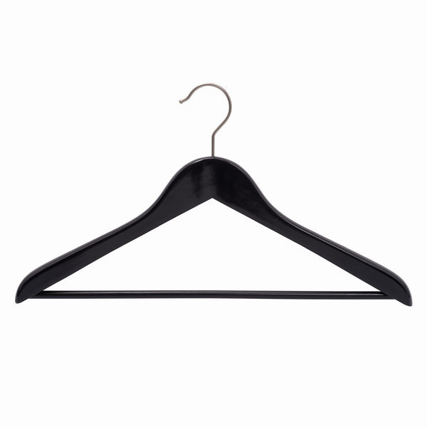 44.5cm Premium Black Wood Hanger With Bar 20mm Thick Sold in 10/20/50