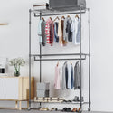 Home Essential Matte Black 185cm Tall Metal Garment Rack With 3 Shelves & Removable Wheels - Hold 50 kgs Each Shelve
