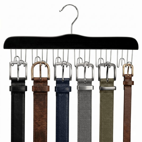 Black Belt wood Hangers with belts on