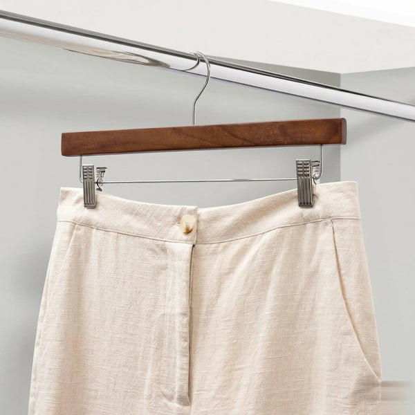 35.5cm Walnut Wooden Pant Hanger With Clips Sold in Bundle of 10/20/50/100