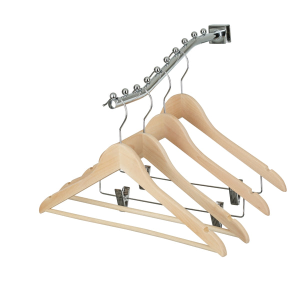 44.5cm Premium Raw Wood Combination Hanger With Clips - NO Lacquer 12mm thick Sold in Bundle of 25/50/100