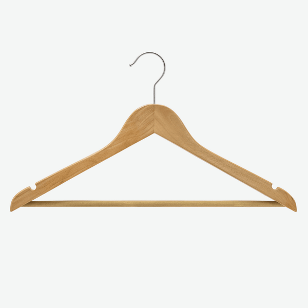 44.5cm Natural Wooden Suit Hanger With Bar 12mm thick Sold in Bundle of 20/50/100