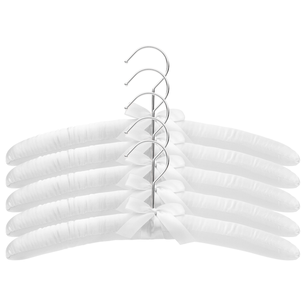 38cm White Satin Hangers w/Chrome Metal Hook- Sold in Bundle of 10/20/50