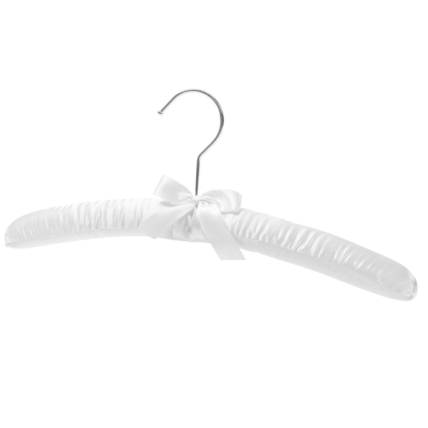 38cm White Satin Hangers w/Chrome Metal Hook- Sold in Bundle of 10/20/50