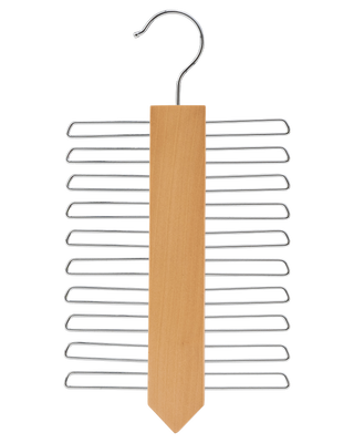 Metal hanger with wooden base on a white background