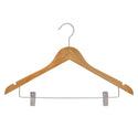 44.5cm Natural Wooden Combination Hanger With Clips 12mm thick Sold in Bundle of 25/50/100 - Mycoathangers
