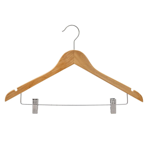 44.5cm Natural Wooden Combination Hanger With Clips 12mm thick Sold in Bundle of 25/50/100 - Mycoathangers
