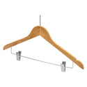 17'' Natural Wooden Anti-Theft Hanger With Clips (Without Hook) 12mm thick Sold in Bundle of 25/50/100
