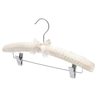 38cm Ivory Satin Hanger w/Chrome Clips-Sold 10/20/50 - Mycoathangers