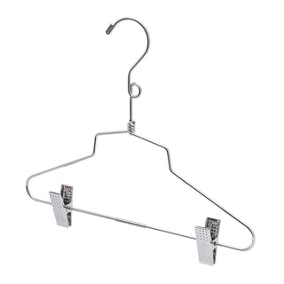 12 White Wooden Children's Hanger with Chrome Pant Clips