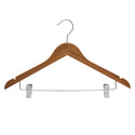 44.5cm Walnut Wooden Combination Hanger With Clips 12mm thick Sold in Bundle of 20/50/100