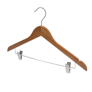17'' Walnut Wooden Combination Hanger With Clips 12mm thick Sold in Bundle of 25/50/100