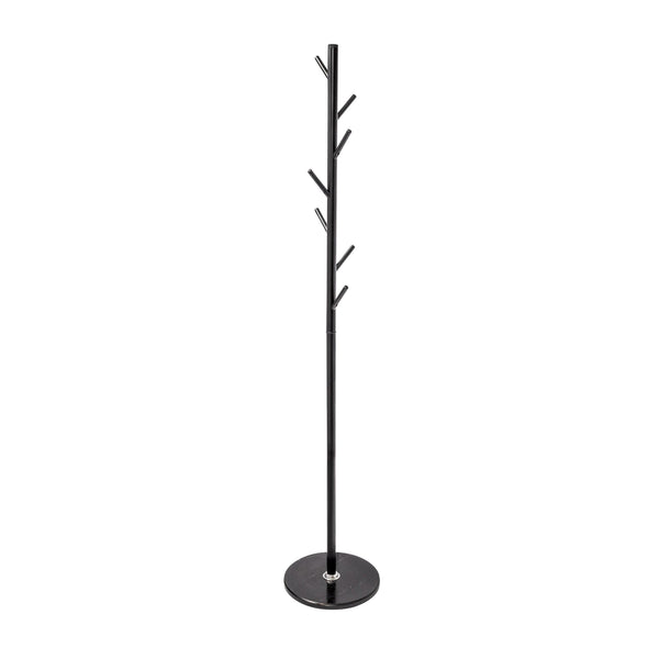 Home Deluxe Heavy Duty Coat Stand Matte Black Metal & Thick Aluminium 8 Pegs With Solid Marble Base