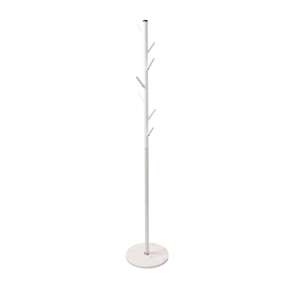 Home Deluxe Heavy Duty Coat Stand Matte White Metal & Thick Aluminium 8 Pegs With Solid Marble Base - Mycoathangers