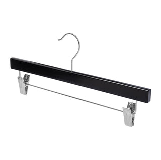 35.5cm Black Wooden Pant Hanger With Clips Sold in Bundle of 25/50/100 - Mycoathangers