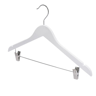 44.5cm White Wooden Combination Hanger With Clips 12mm thick Sold in Bundle of 25/50/100 - Mycoathangers