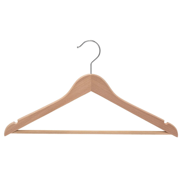 44.5cm Premium European Beech Wood Hanger With Bar 15mm Thick Sold in 10/20/50
