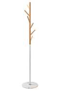 Home Deluxe Heavy Duty Coat Stand (White Metal & Solid Beech Wood) With Solid Marble Base and 6 pegs - Mycoathangers