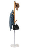 Home Deluxe Heavy Duty Coat Stand (White Metal & Solid Beech Wood) With Solid Marble Base and 6 pegs - Mycoathangers