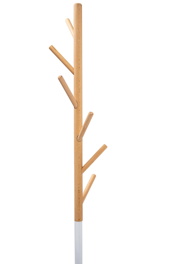 Home Deluxe Heavy Duty Coat Stand (White Metal & Solid Beech Wood) With Solid Marble Base and 6 pegs - Mycoathangers