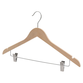 44.5cm Premium Raw Wood Combination Hanger With Clips - NO Lacquer 12mm thick Sold in Bundle of 25/50/100 - Mycoathangers