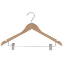 17'' Premium Raw Wood Combination Hanger With Clips - NO Lacquer 12mm thick Sold in Bundle of 25/50/100