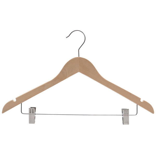 17'' Premium Raw Wood Combination Hanger With Clips - NO Lacquer 12mm thick Sold in Bundle of 25/50/100