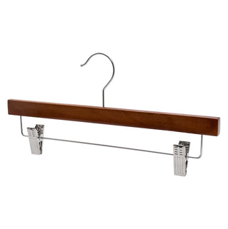 35.5cm Walnut Wooden Pant Hanger With Clips Sold in Bundle of 25/50/100 - Mycoathangers