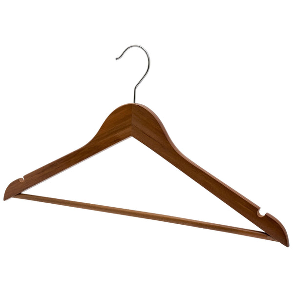 17'' Walnut Wooden Suit Hanger With Bar 12mm thick Sold in Bundle of 25/50/100