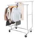 Shop Essential Double Rail Chrome Metal Garment Rack Commercial Grade (210kgs Weight Capacity) Sold in 1/3/5 - Mycoathangers