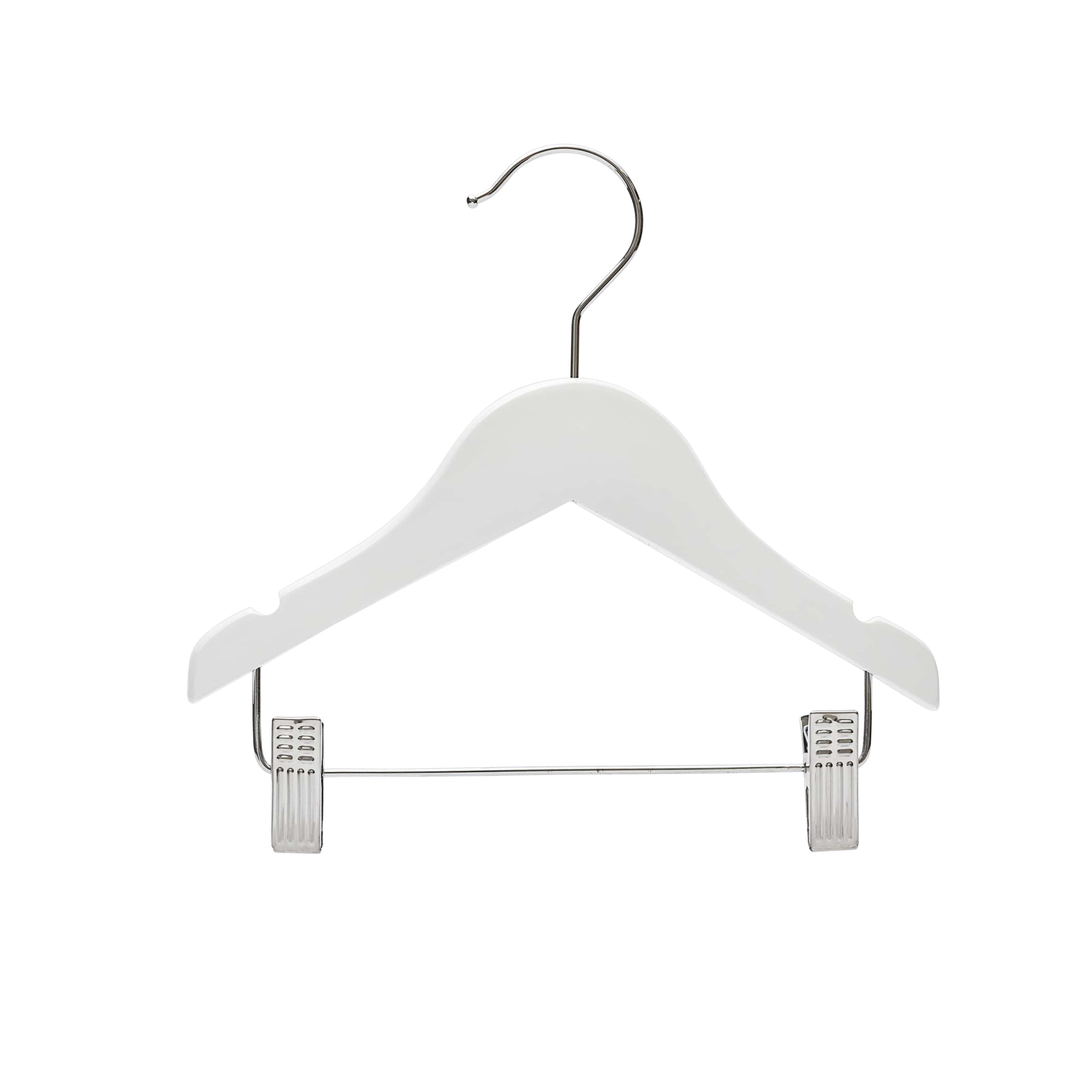 25cm White Wooden Baby Hangers W/Clips & Notches Sold in Bundles of 10/20/50/100